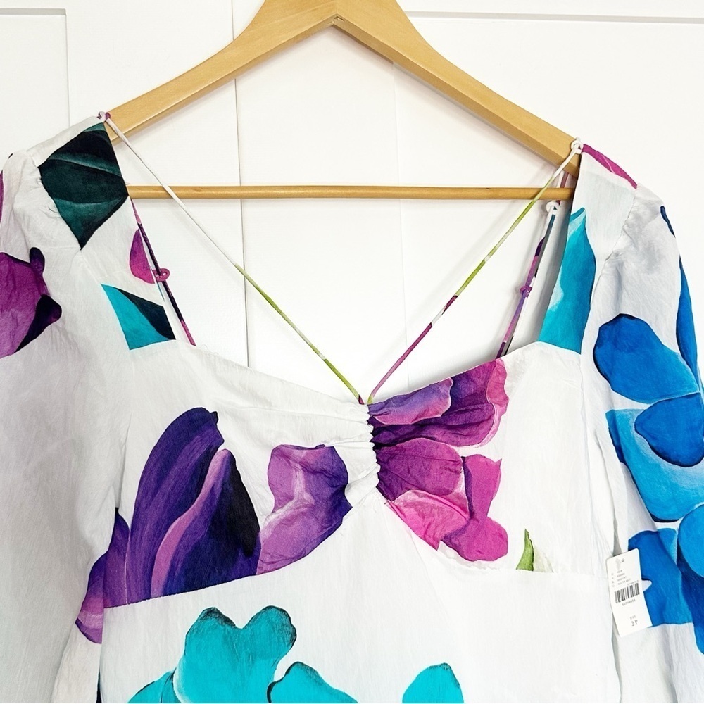 Maeve Floral Midi Dress 2 Petite purple teal feminine lined spring Anthropologie - Picture 7 of 14